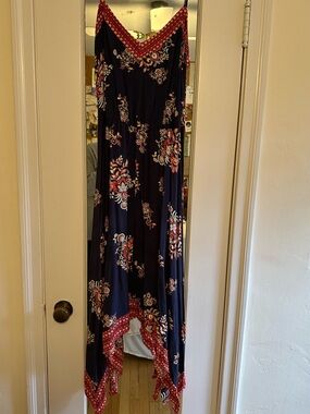 Xhilaration Navy Floral Handkerchief Hem Dress